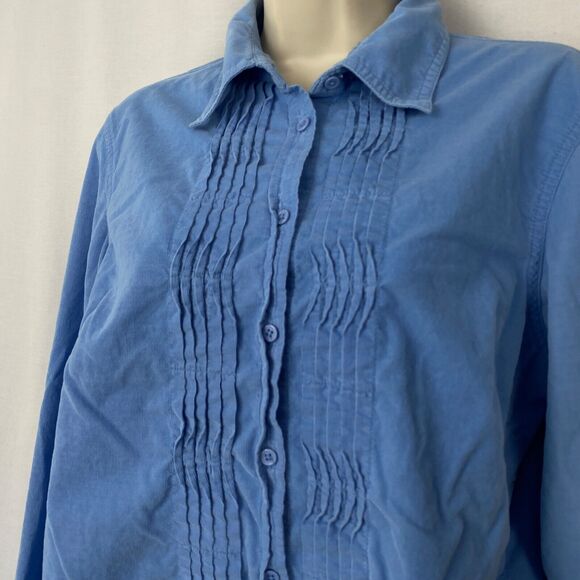 Vintage Talbots Corduroy Button Up Top Medium Blue Pin Tuck Pleat Fine Wale Y2K - Picture 4 of 13